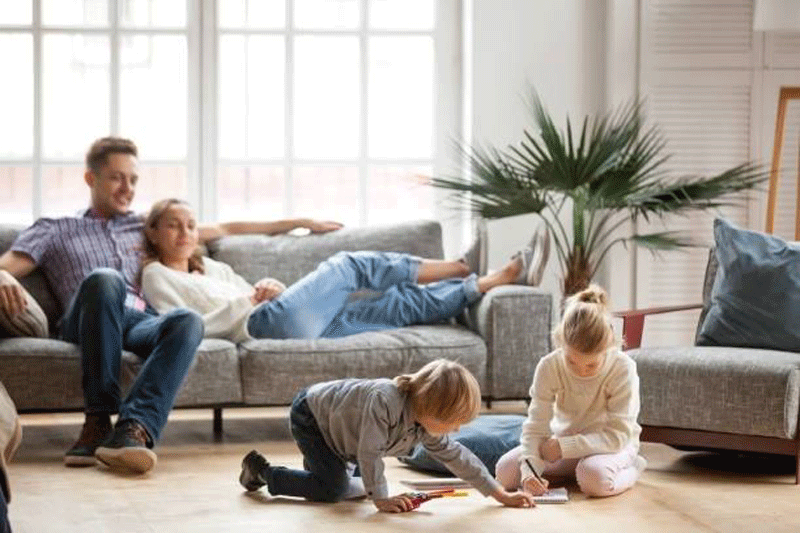 Family enjoying a comfortable room